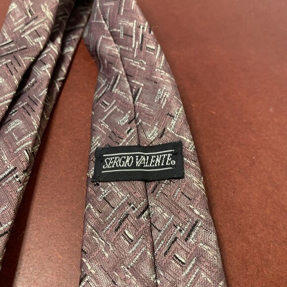 Vintage 80s SERGIO VALENTE SKINNY‎ Geometric NECK TIE 2” Purple Black Slv - Picture 5 of 5